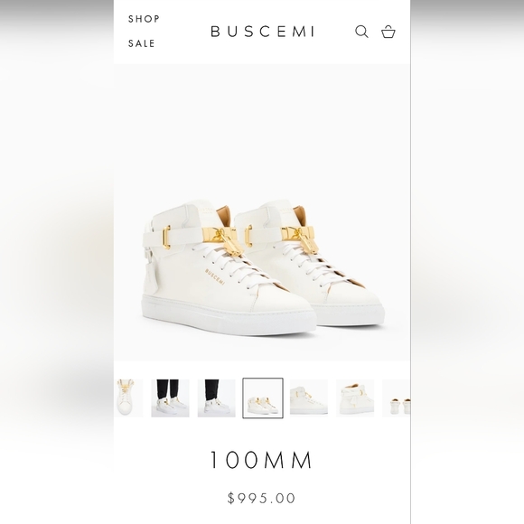 BUSCEMI Unisex 100MM ALTA White Leather 24kt Hrdw Hi-Top Sneakers Shoes Size 41 - Picture 4 of 12